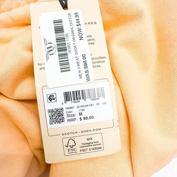 Scotch & Soda Men's Fun Loving Locals Orange Sweat Shorts Cotton Size M $98 NWT - Picture 3 of 5